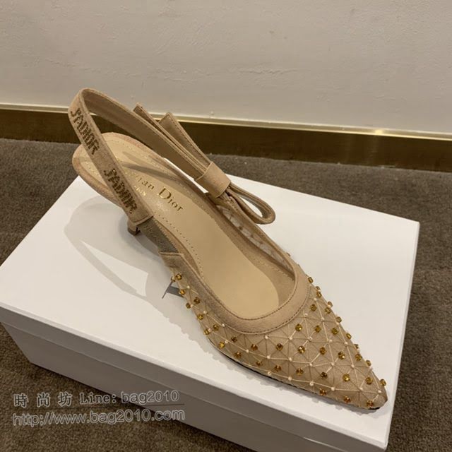 DIOR女鞋 迪奧2021專櫃新款J’ADIOR尖頭涼鞋 Dior網紗燙鑽路跟涼鞋  naq1523